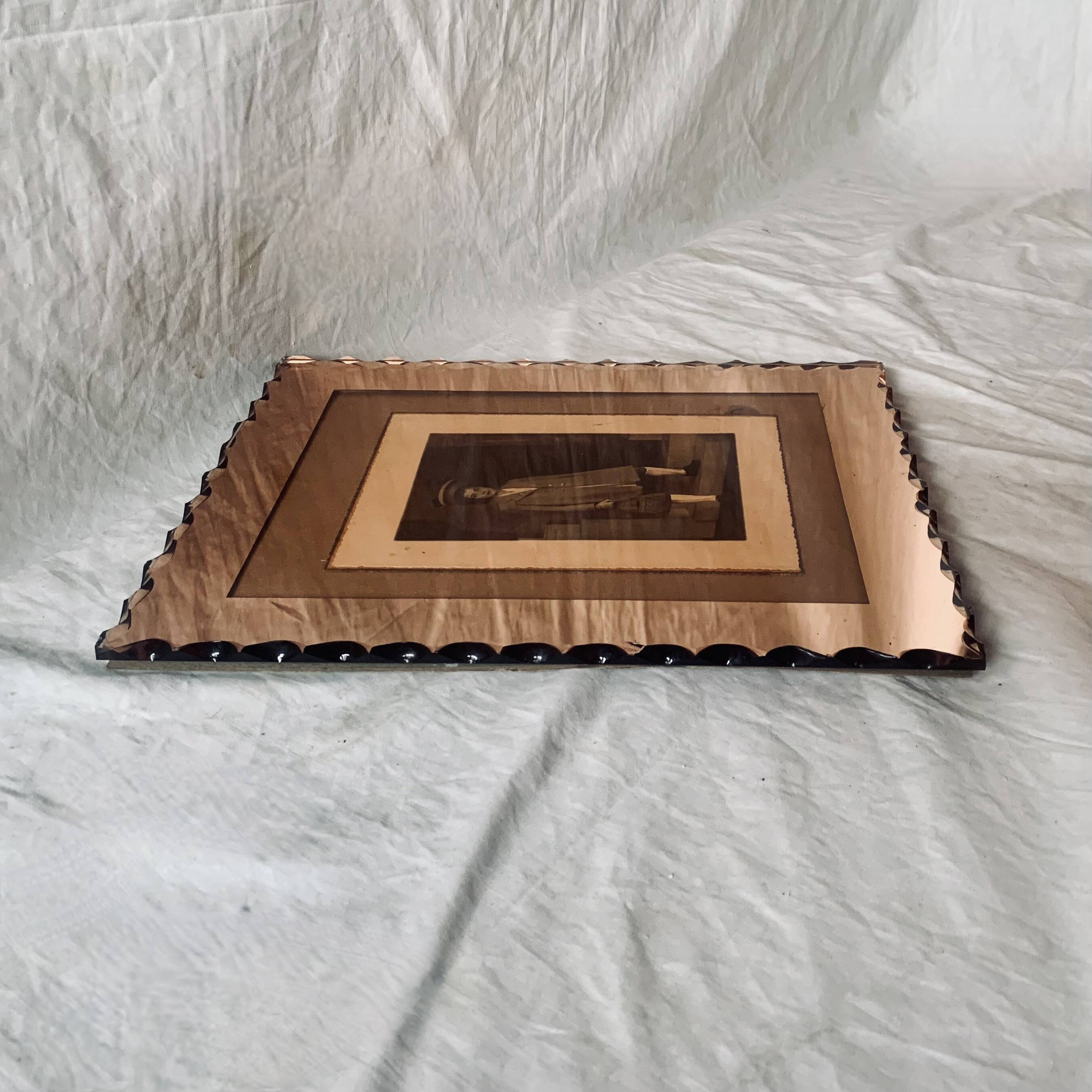 Cadre photo Art Déco en miroir biseauté teinté rose