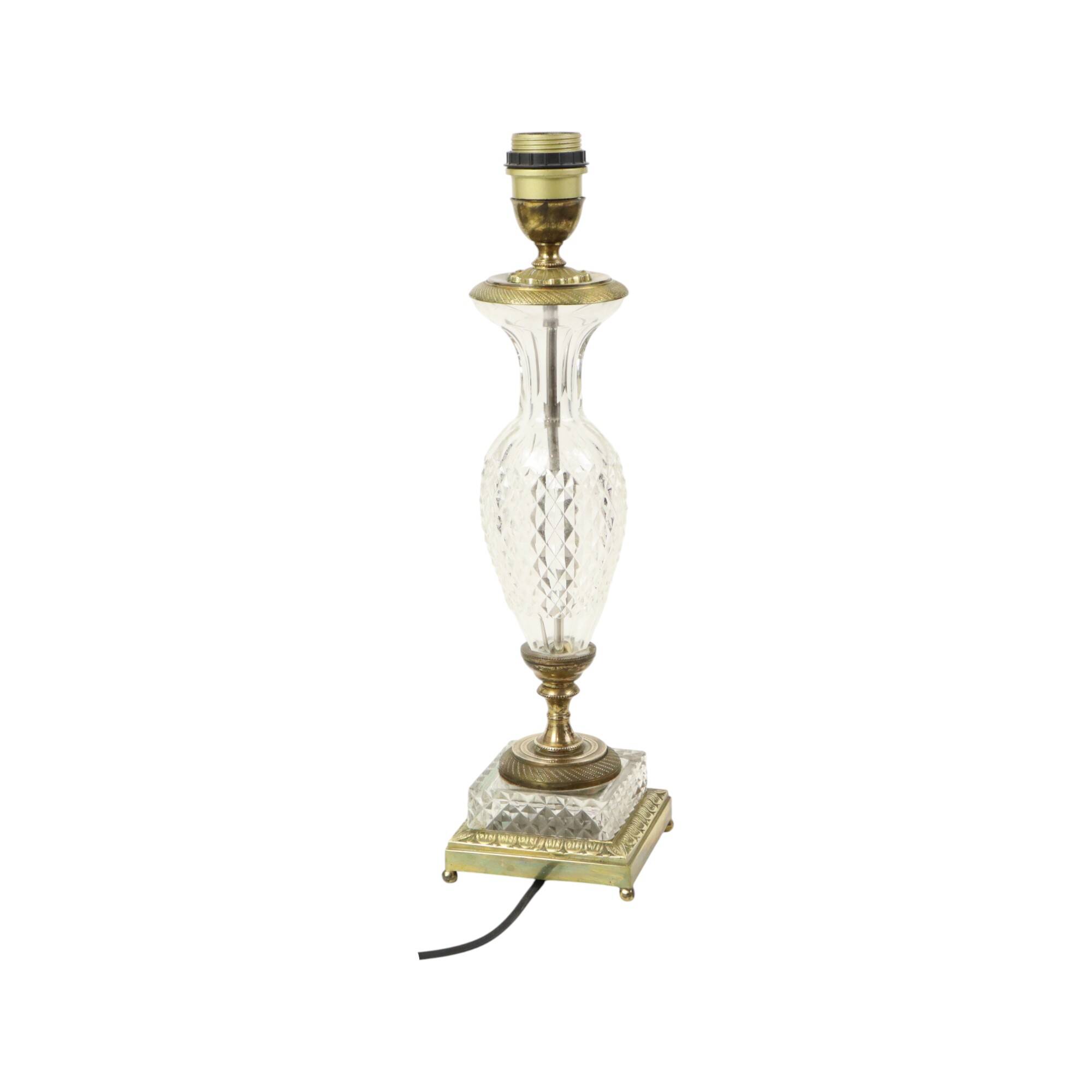 Empire Table Lamp Cut Crystal Diamond Pattern Gilded Bronze