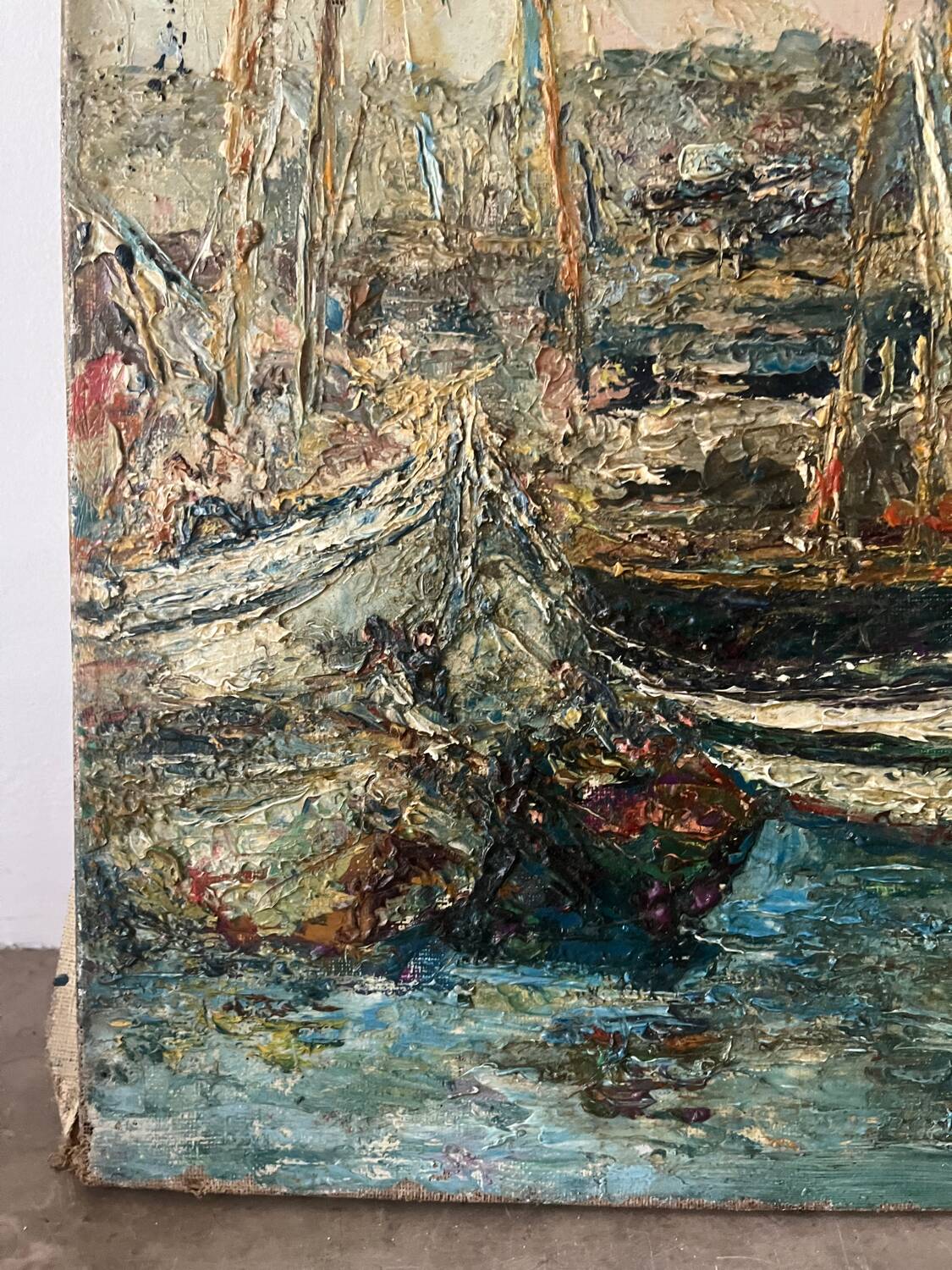 Mediterranean port, oil on canvas knife technique