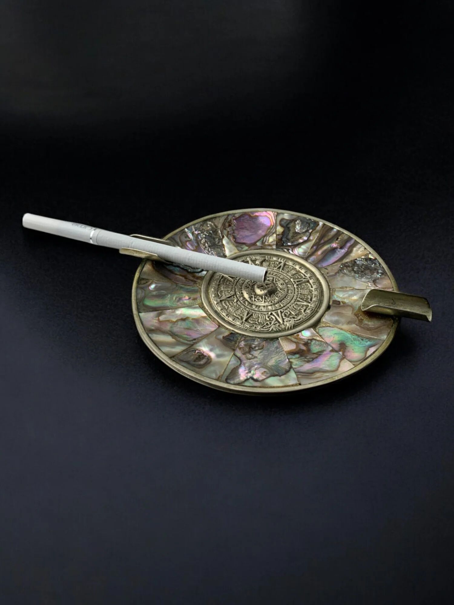 Abalone shell & alpaca ashtray, Mexico, circa 1970s