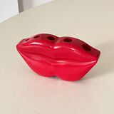 Organisateur de bureau / porte-stylo Lips en plastique rouge Pop Art
