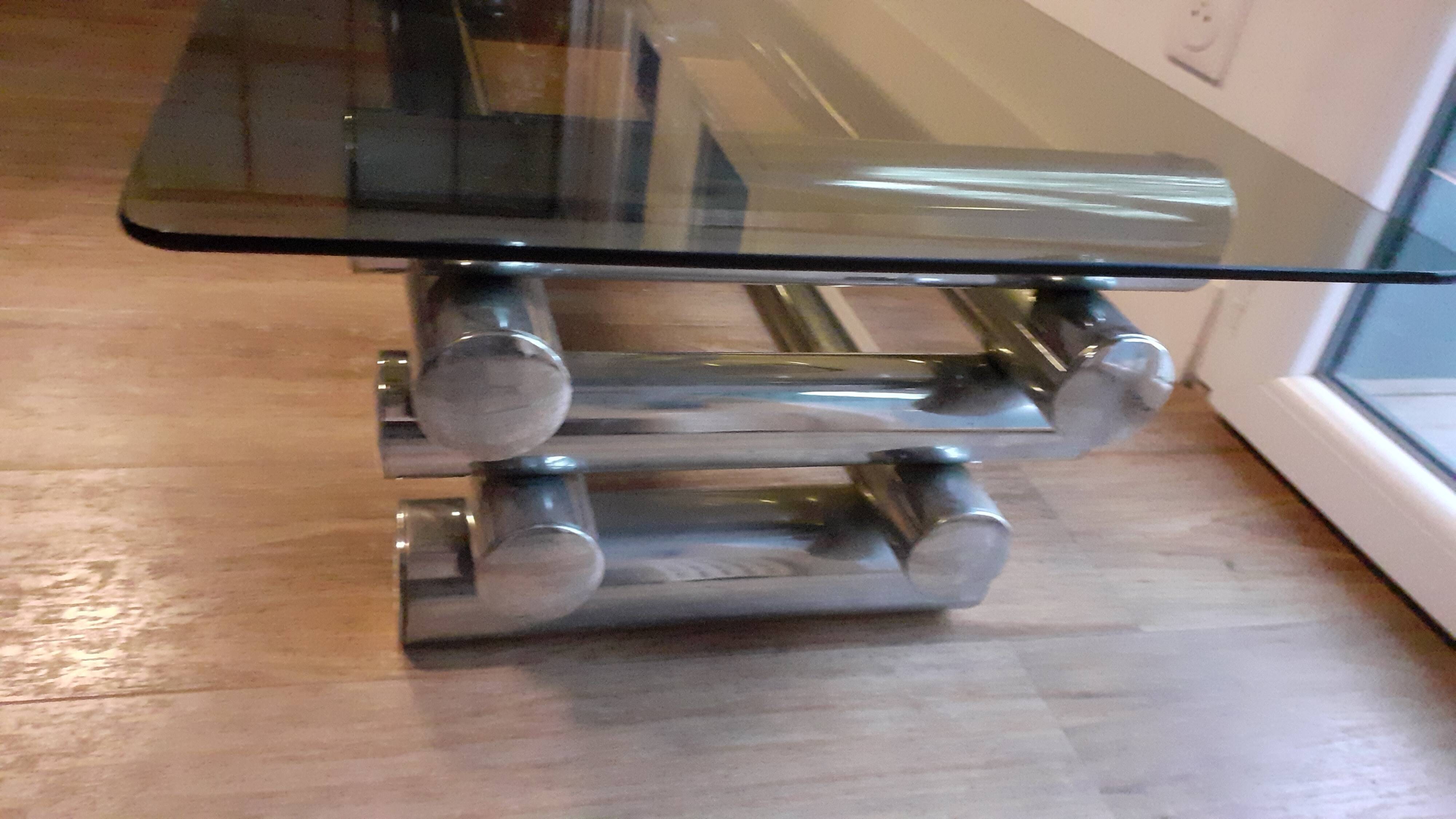 70s coffee table glass and metal design