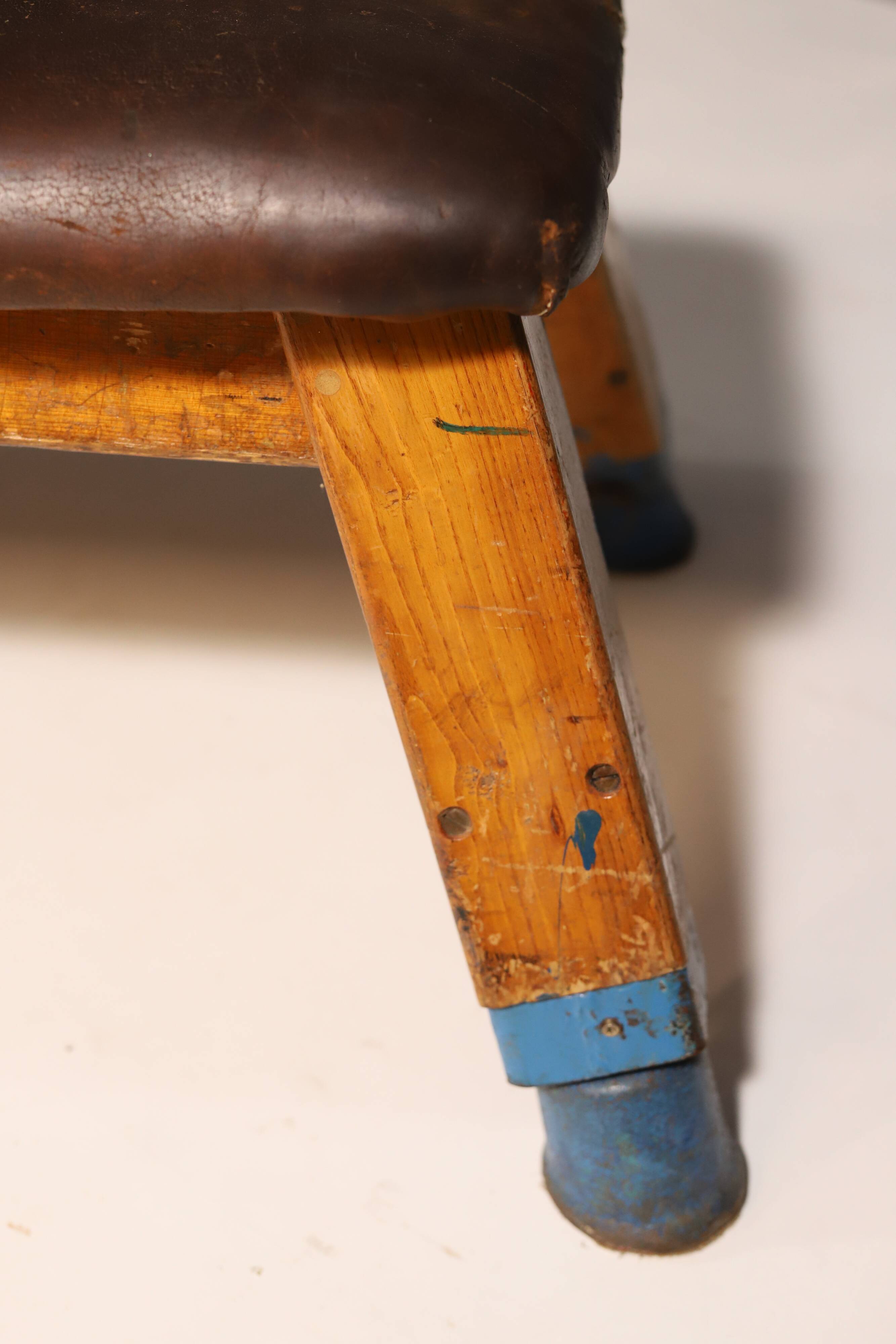 Authentic industrial leather Gym bench, 1950s, Czechoslovakia