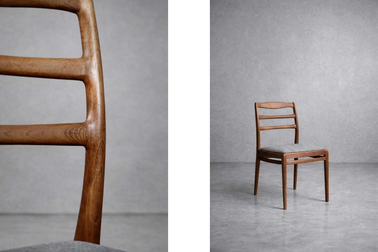 Vintage Mid-Century Danish Modern Elegant Teak & Grey Fabric Chairs, 1960s