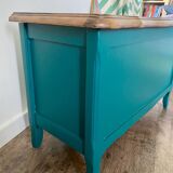 Duck blue and light wood storage chest