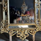 Miroir d’époque Art Nouveau en bois doré à la feuille d’or, fin XIXème