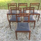 Vintage scandinavian teak chairs, black skaï seats as it is