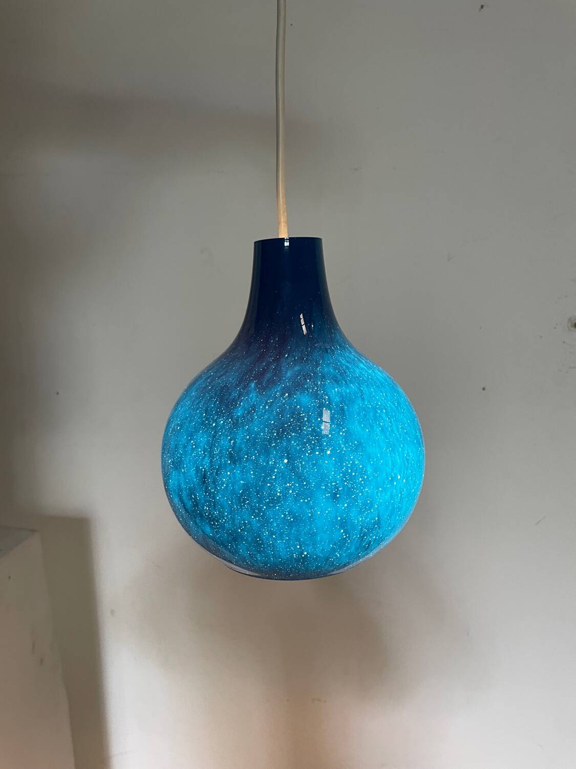 Peill and Putzler mid century vintage blue glass pendant chandelier