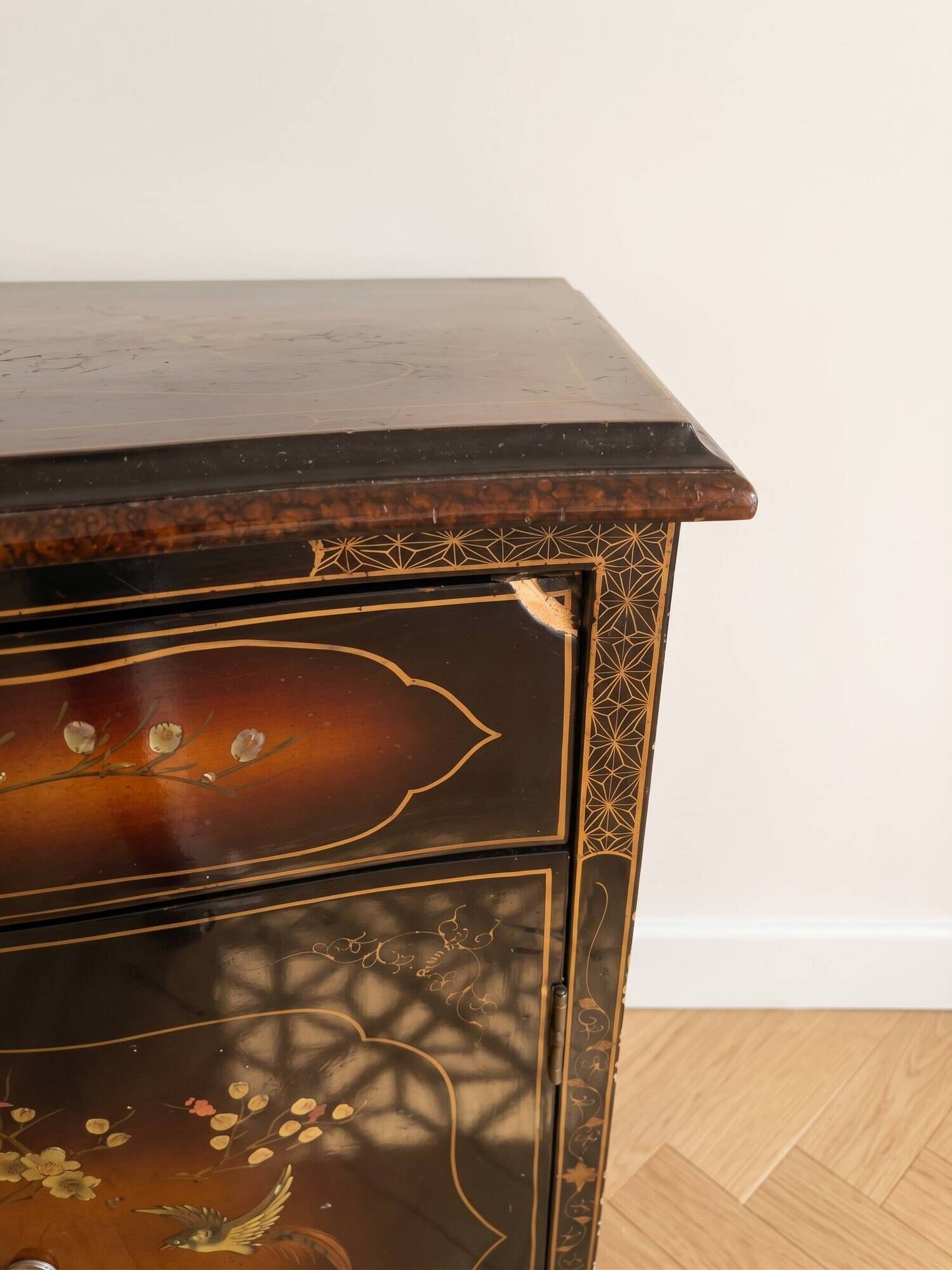 Chinese black and gold lacquered storage furniture