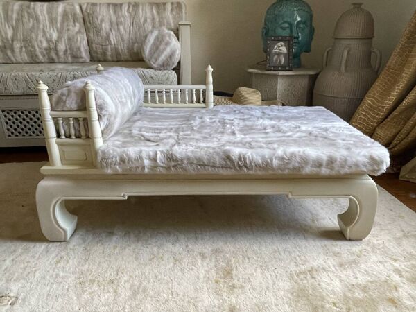 Paire de petites banquettes sur mesure – Tissu Casamance coloris Ivoire