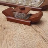 Vintage aperitif tray in oak and molded glass from the 50s