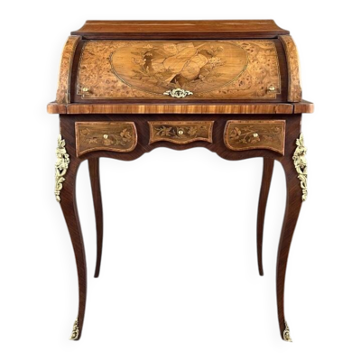 Bureau à cylindre en marqueterie de style Louis XV, XIXe siècle
