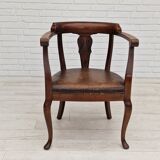 Scandinavian armchair, original condition, leather, oak wood, 1950s,