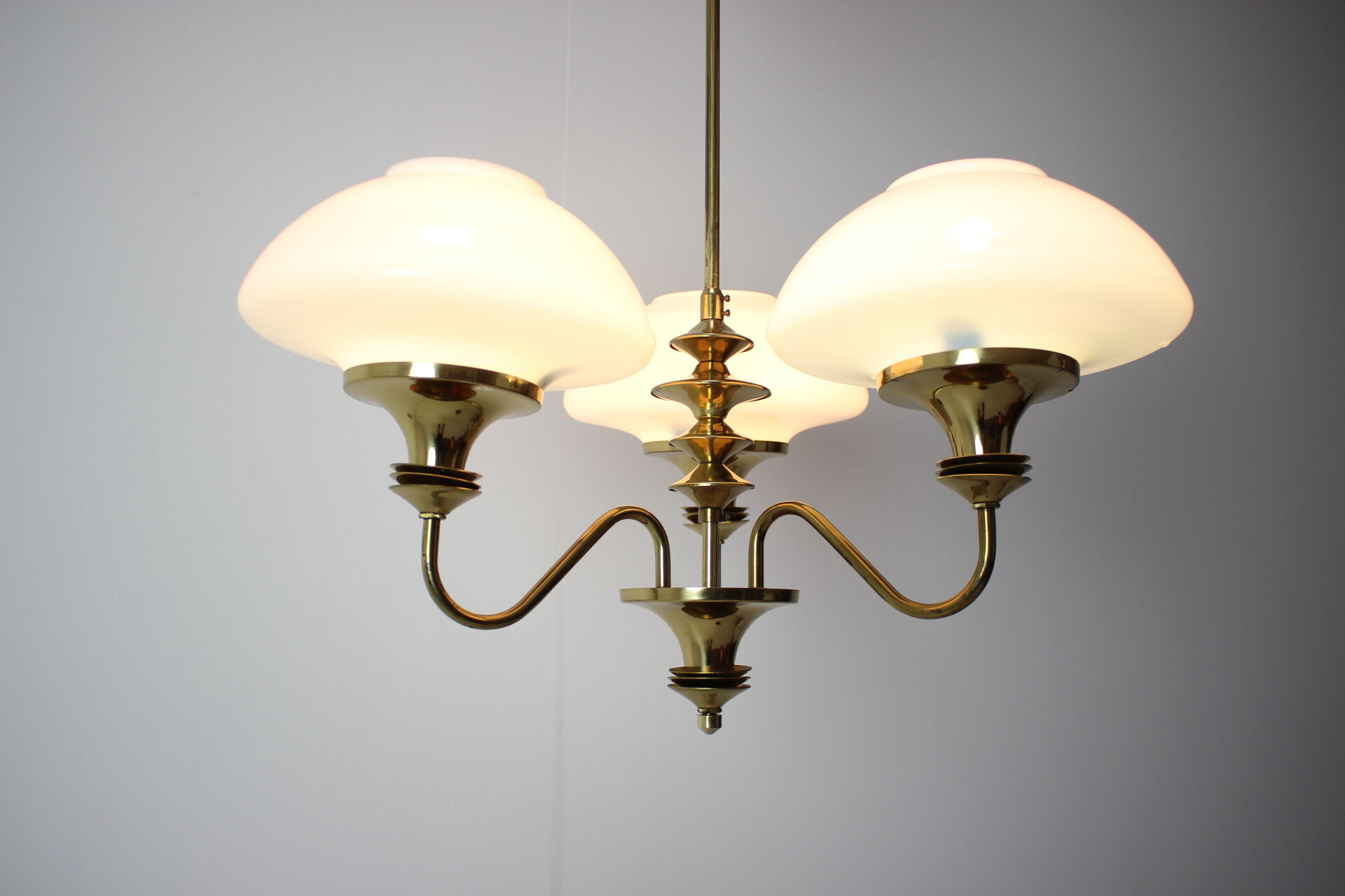 Mid-Century Brass Chandelier, Czechoslovakia, 1970s, Made in Jablonec Glassworks
