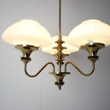 Mid-Century Brass Chandelier, Czechoslovakia, 1970s, Made in Jablonec Glassworks