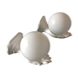Pair of hand ceramic and opaline wall lamps vintage