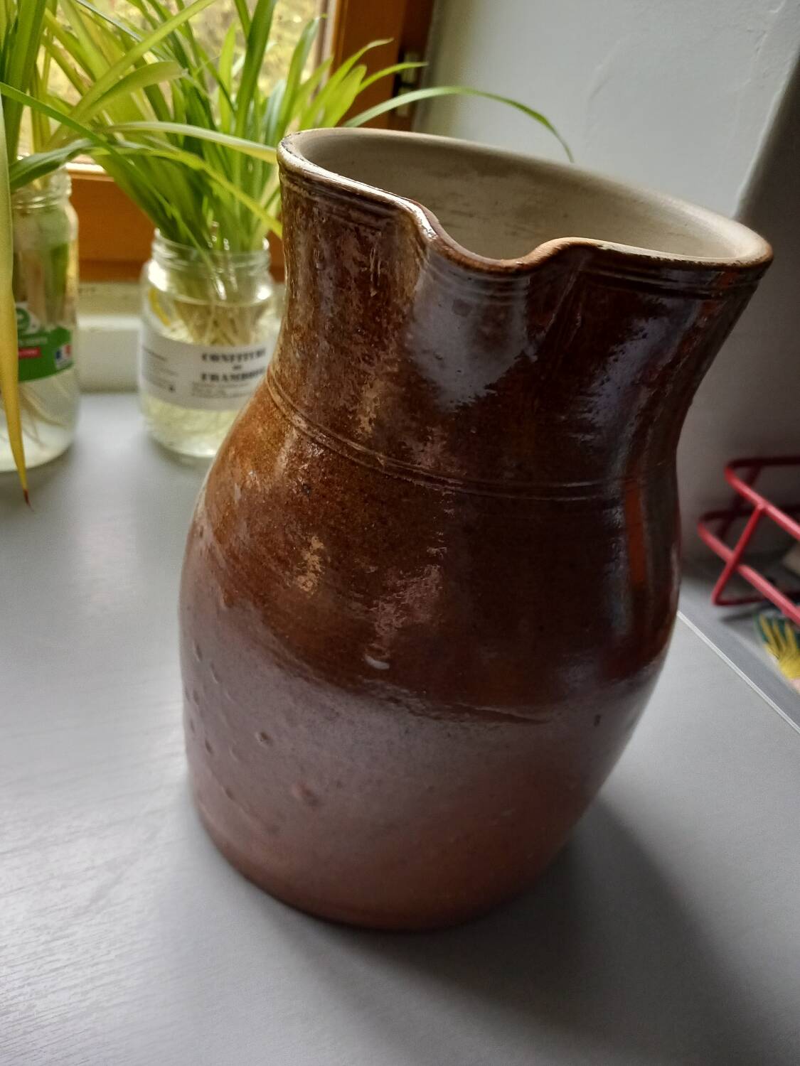 Large old pitcher/milk pot in glazed terracotta