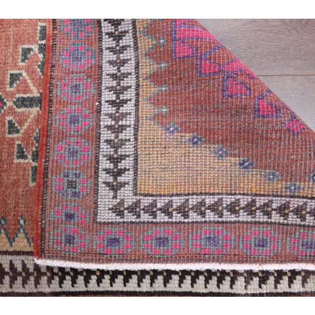 Vintage Turkish Oushak Handmade Wool Cotton Red Runner 87x369