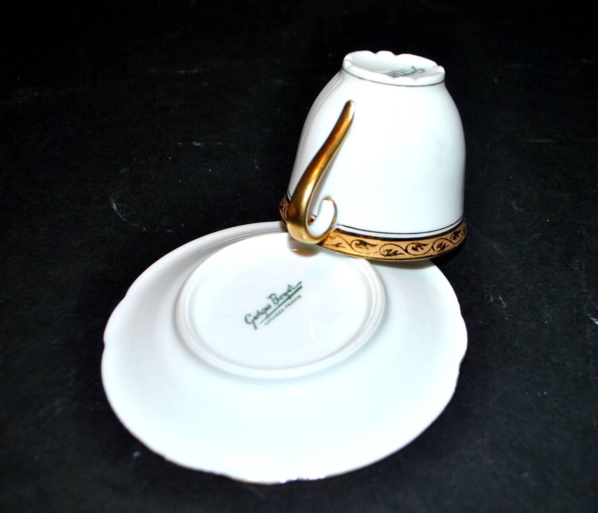 Boyer limoges porcelain coffee cup with golden frieze decor