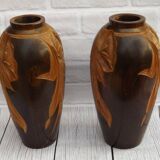 2 Vases en bois fait à la main signés DURA