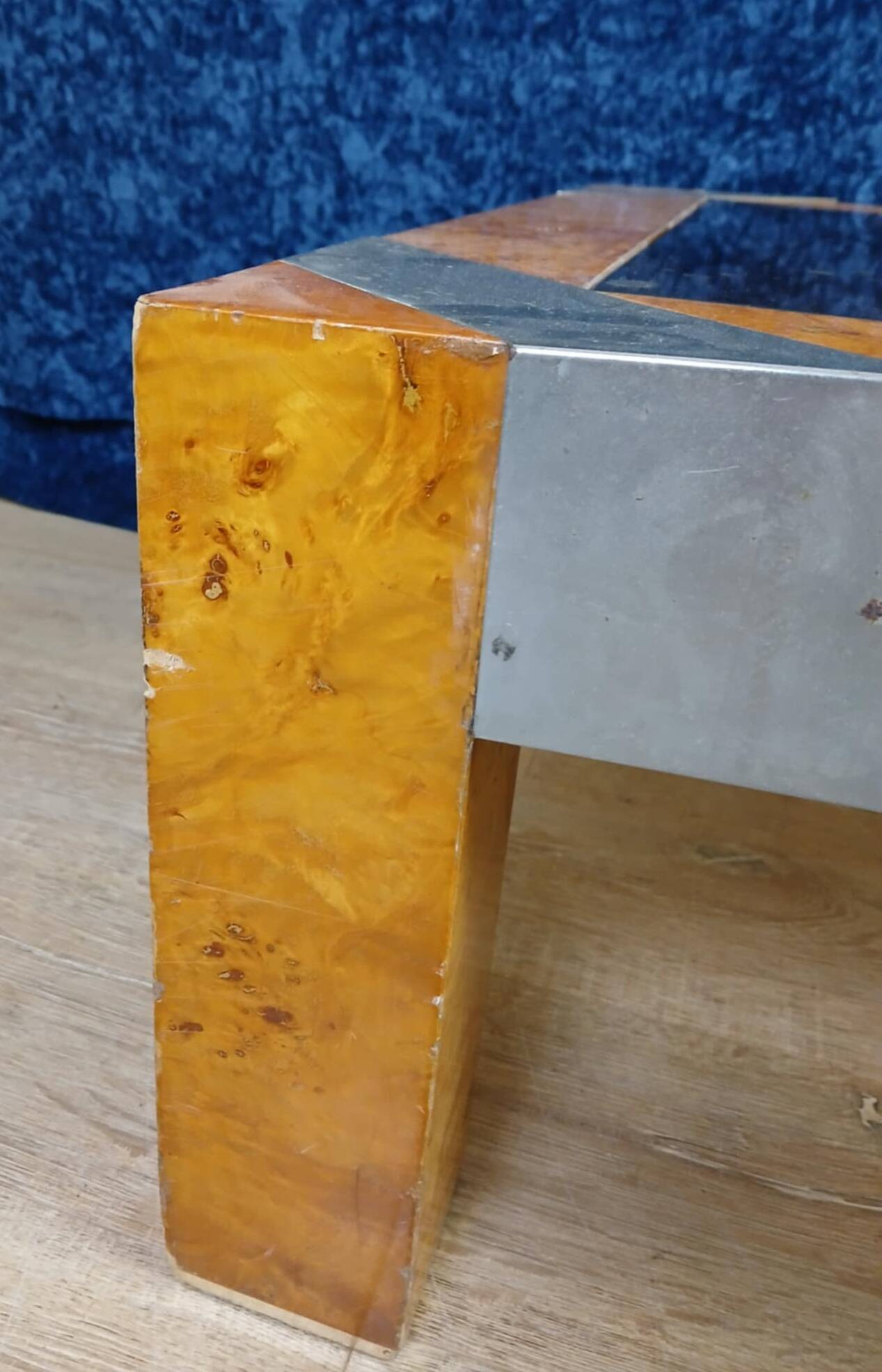 Italian burl coffee table after Willy Rizzo for Mario Sabot