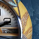 Clock formica vintage round silent wall clock "Kiplé yellow brown"