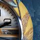 Clock formica vintage round silent wall clock "Kiplé yellow brown"
