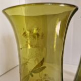 Pair of Enameled Glass Vases with Dragonflies. Unsigned Legras