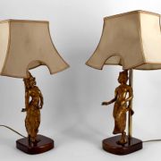 Paire de Lampes Sculpturales en Bronze Doré, Danseuses Thaïs, XXe