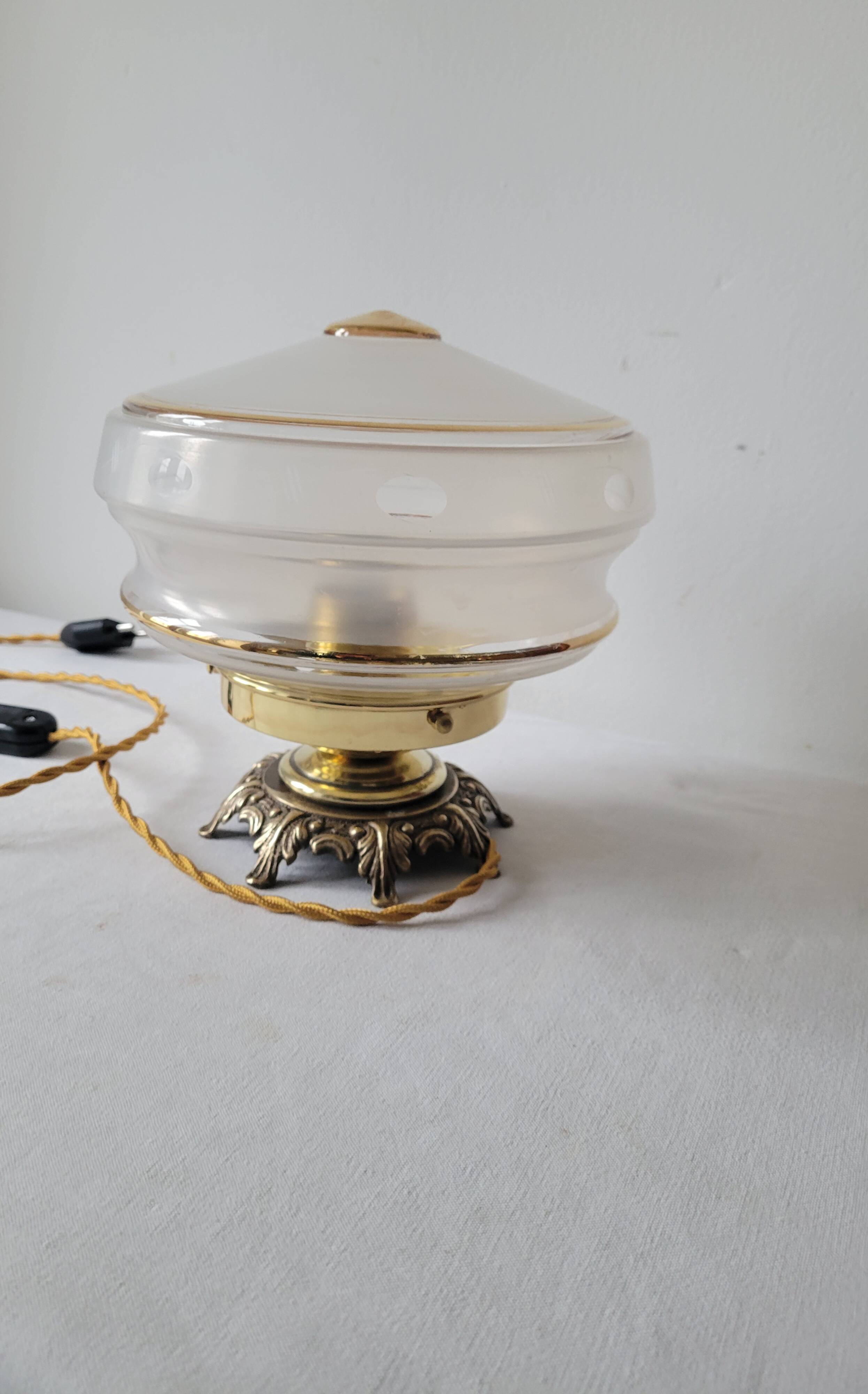 Brass and frosted glass lamp