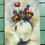 Table bouquet of flowers oil on cardboard