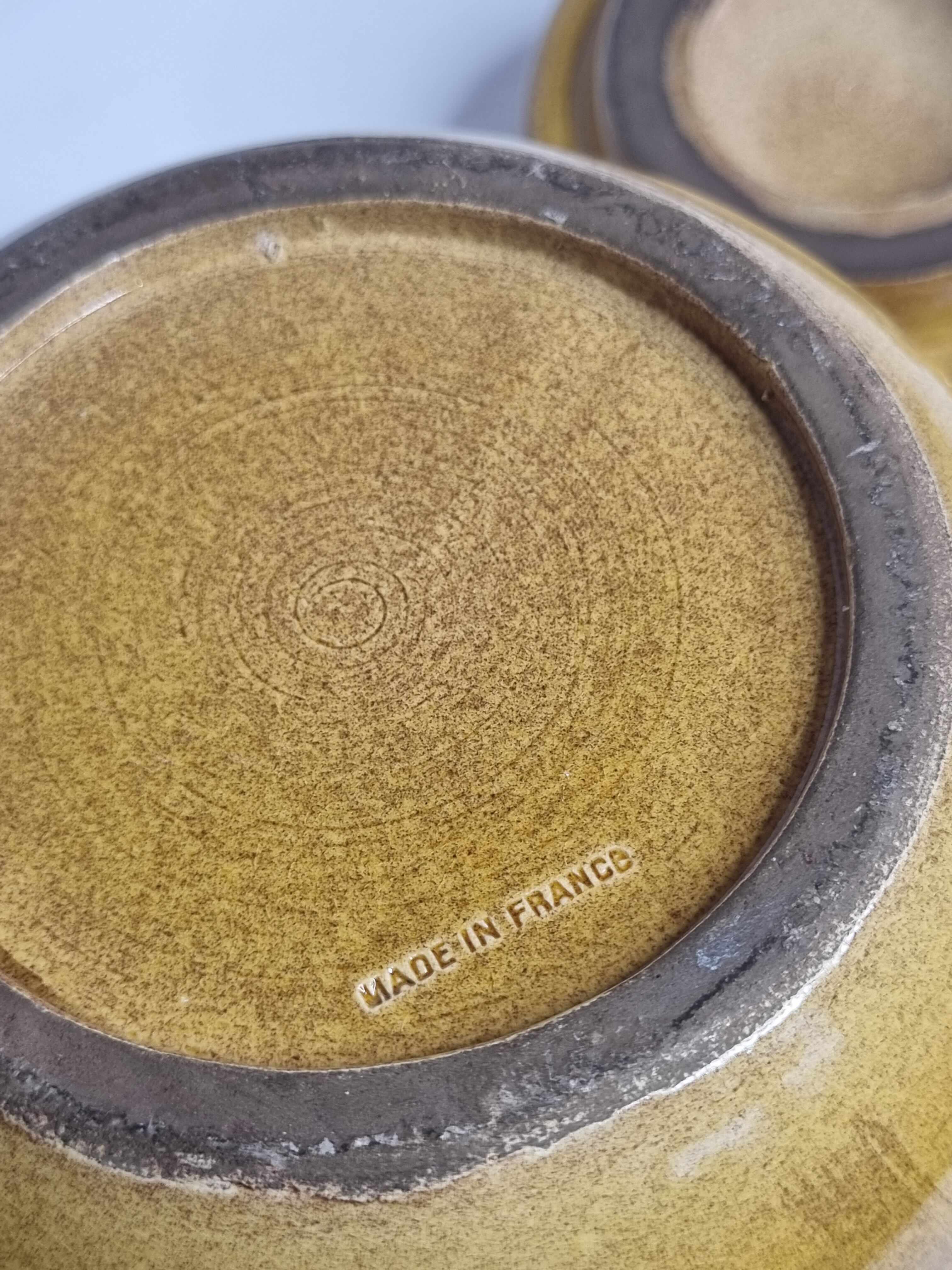 Vintage ceramic pot, ochre, with 8 handles