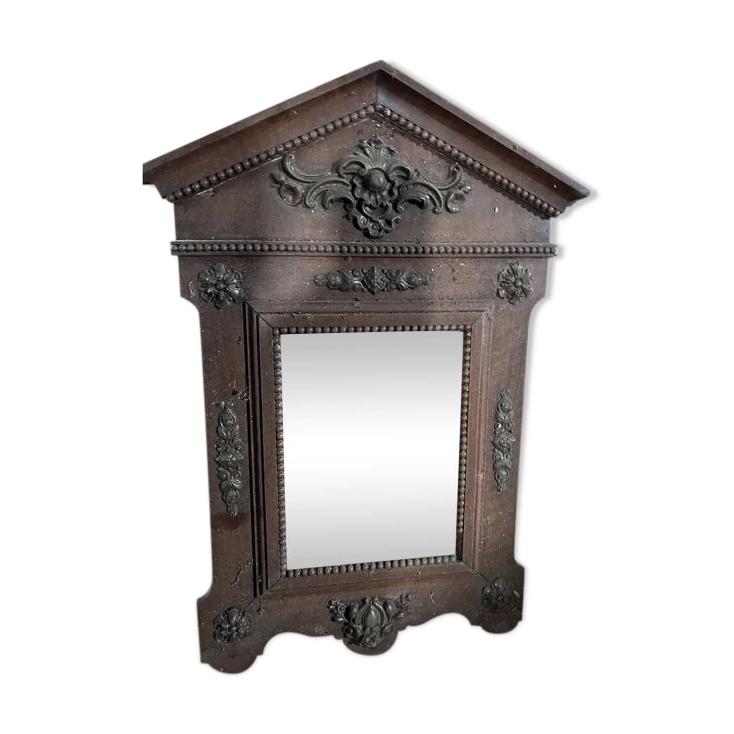 Antique carved wooden wall mirror – ornate pediment, Napoleon III style