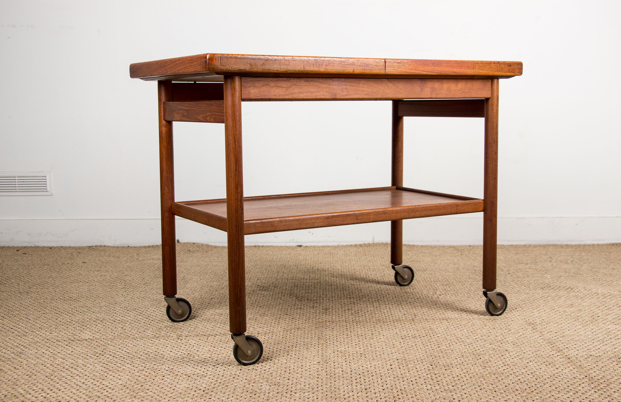 Rolling table, service, Danish expandable and double-level, teak 1960.