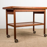 Rolling table, service, Danish expandable and double-level, teak 1960.