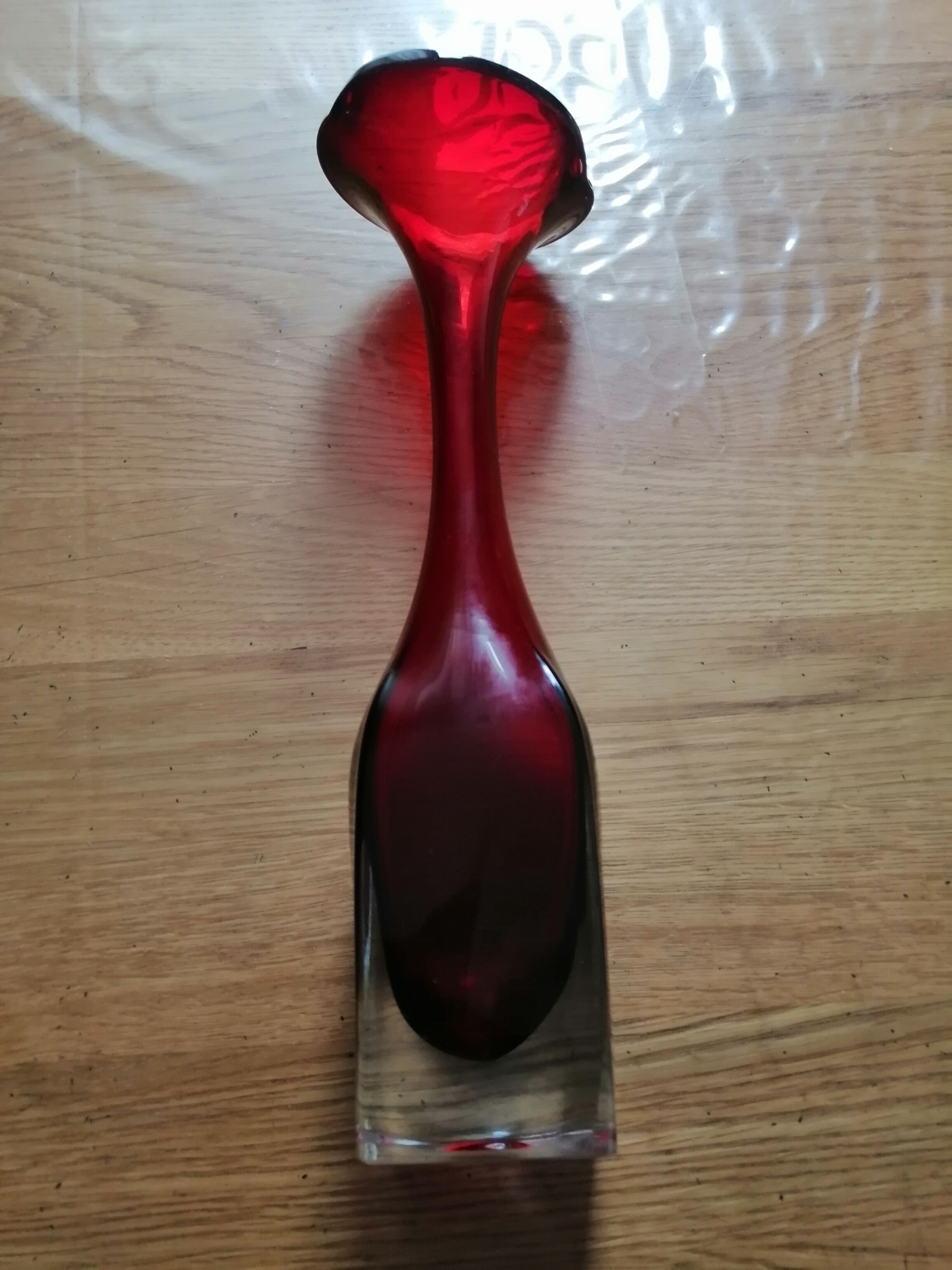 Vintage tulip vase dark red glass