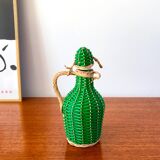 mini bottle in green and white scoubidou from the 70s