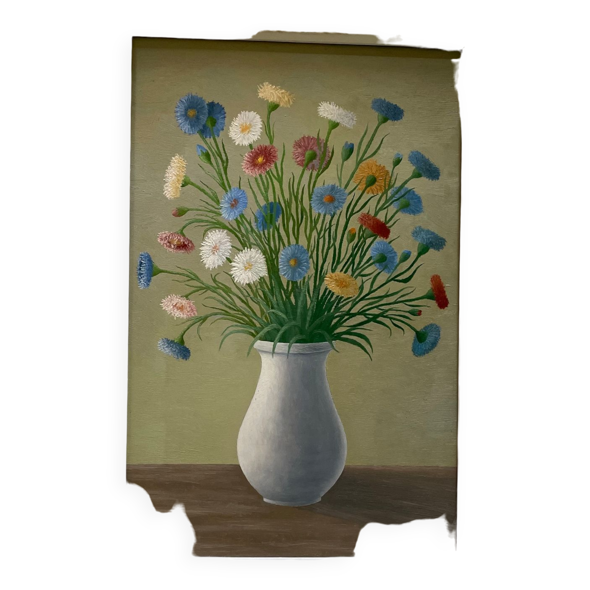 Tableau ancien bouquet de pâquerettes