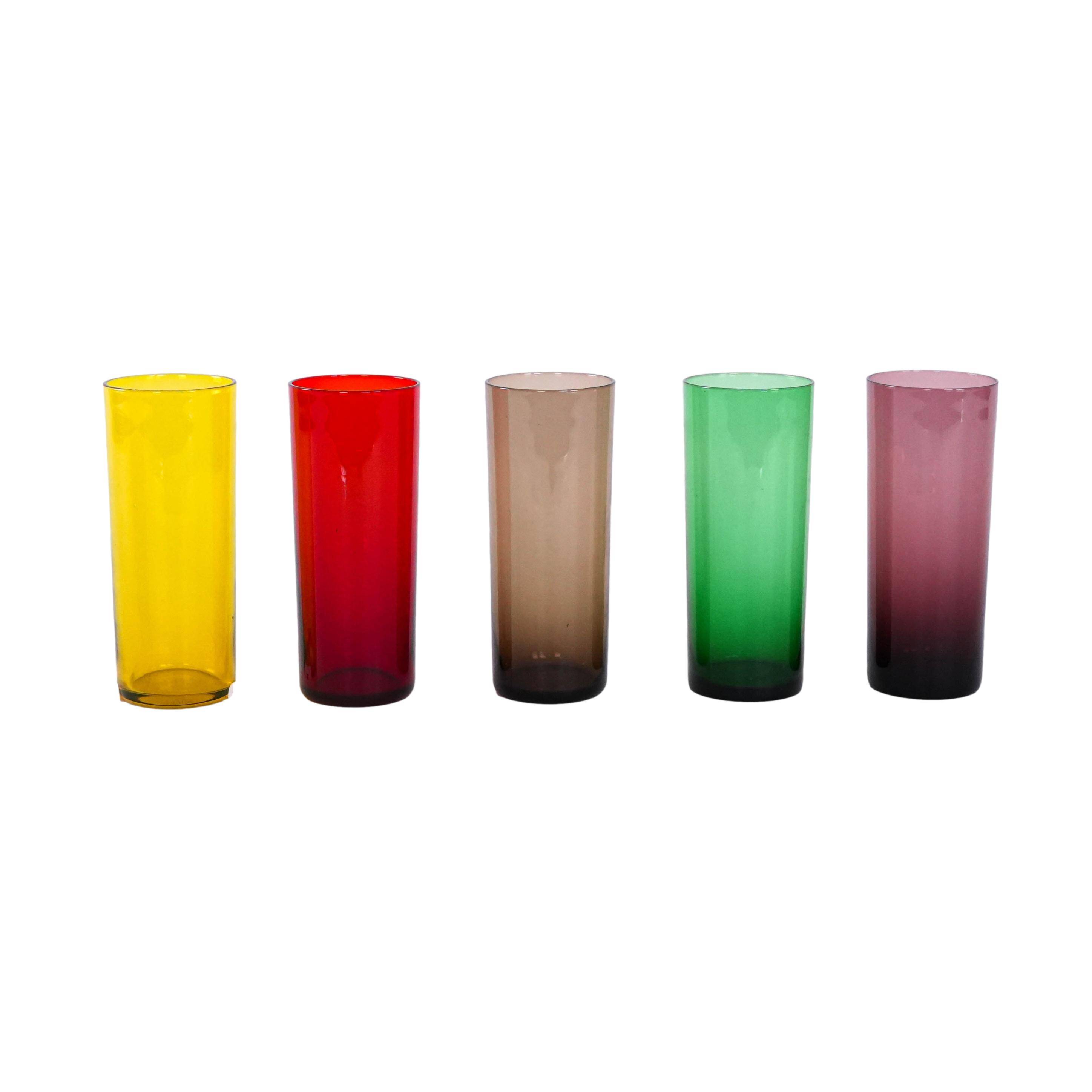 Set of coloured glasses, Italian design, 1960s, made in Italy