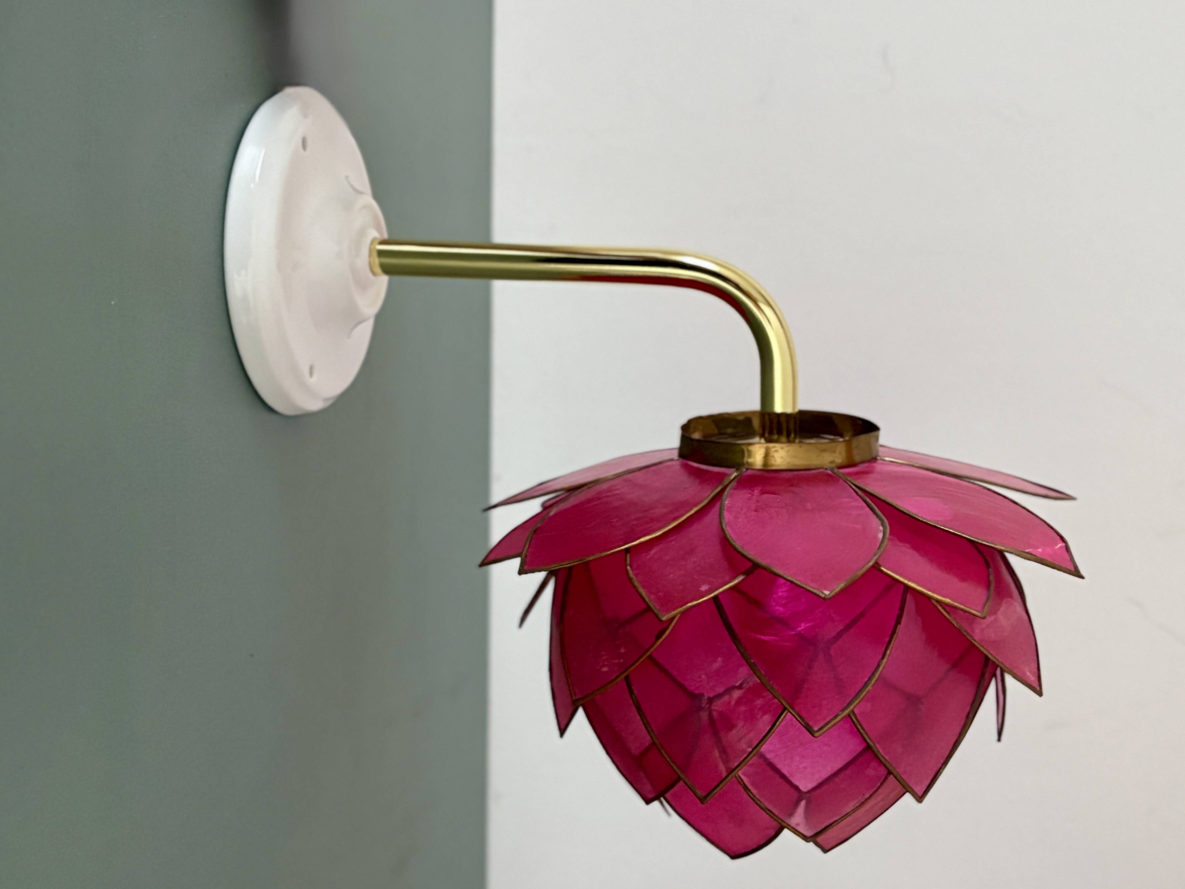 Vintage pink mother-of-pearl angled wall lamp