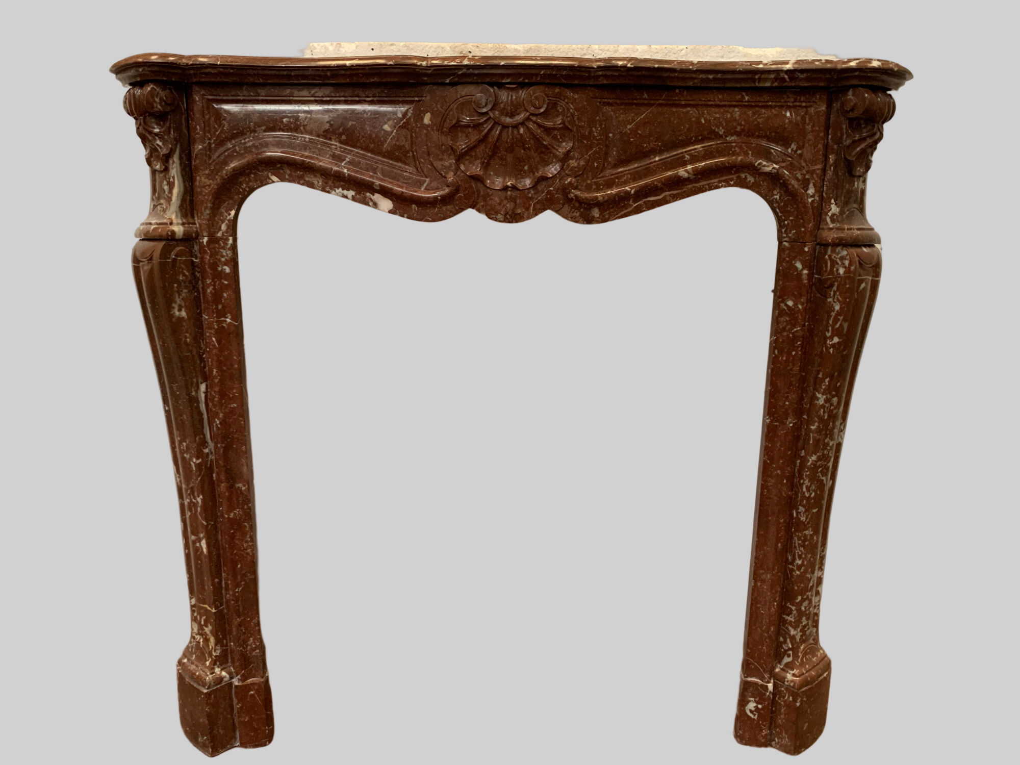 Fireplace three shells louis XV style in royal red marble XIX century