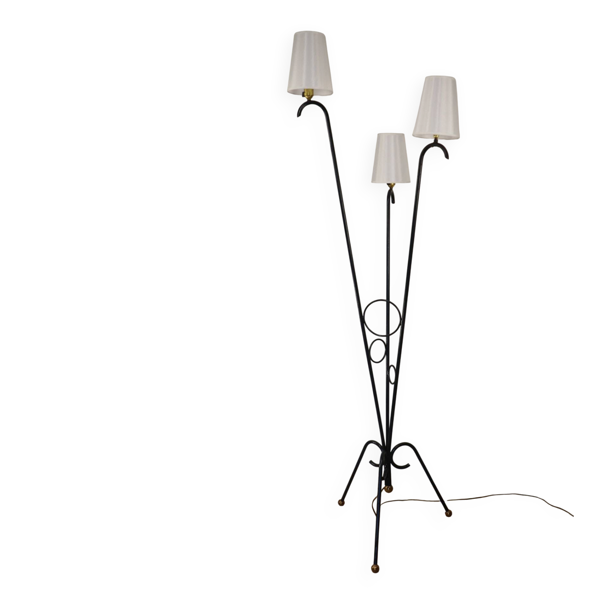 Tripod floor lamp in tubular metal - 1950s
