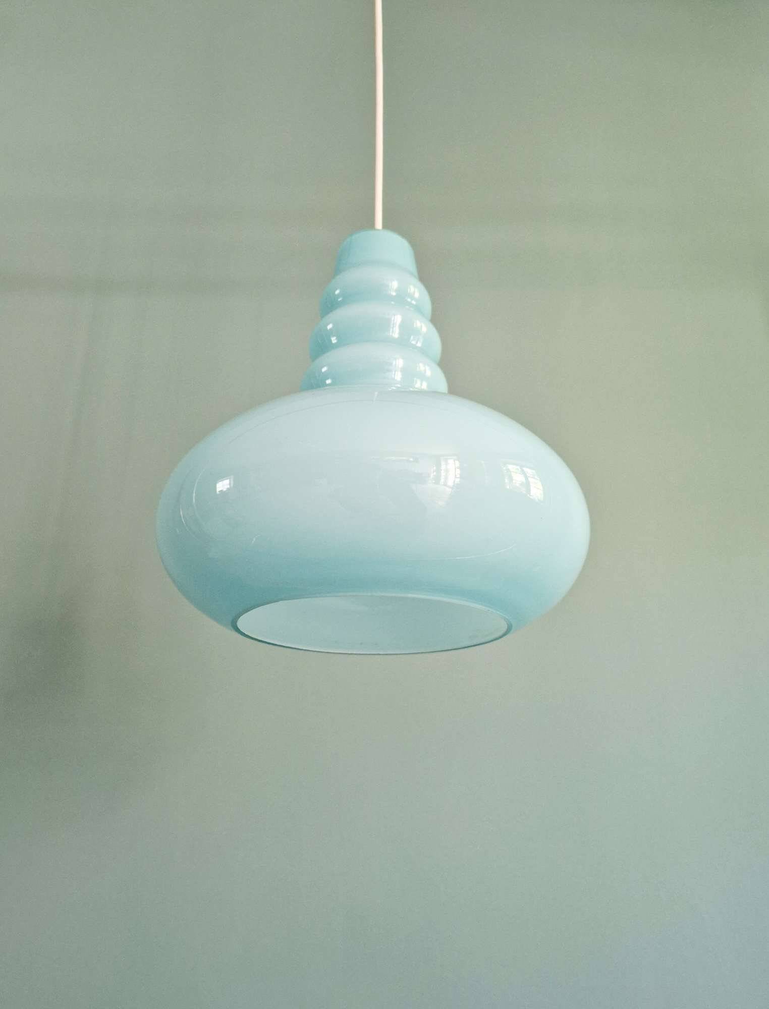 Space Age pendant light in blue opaline, Peill & Putzler, 1970