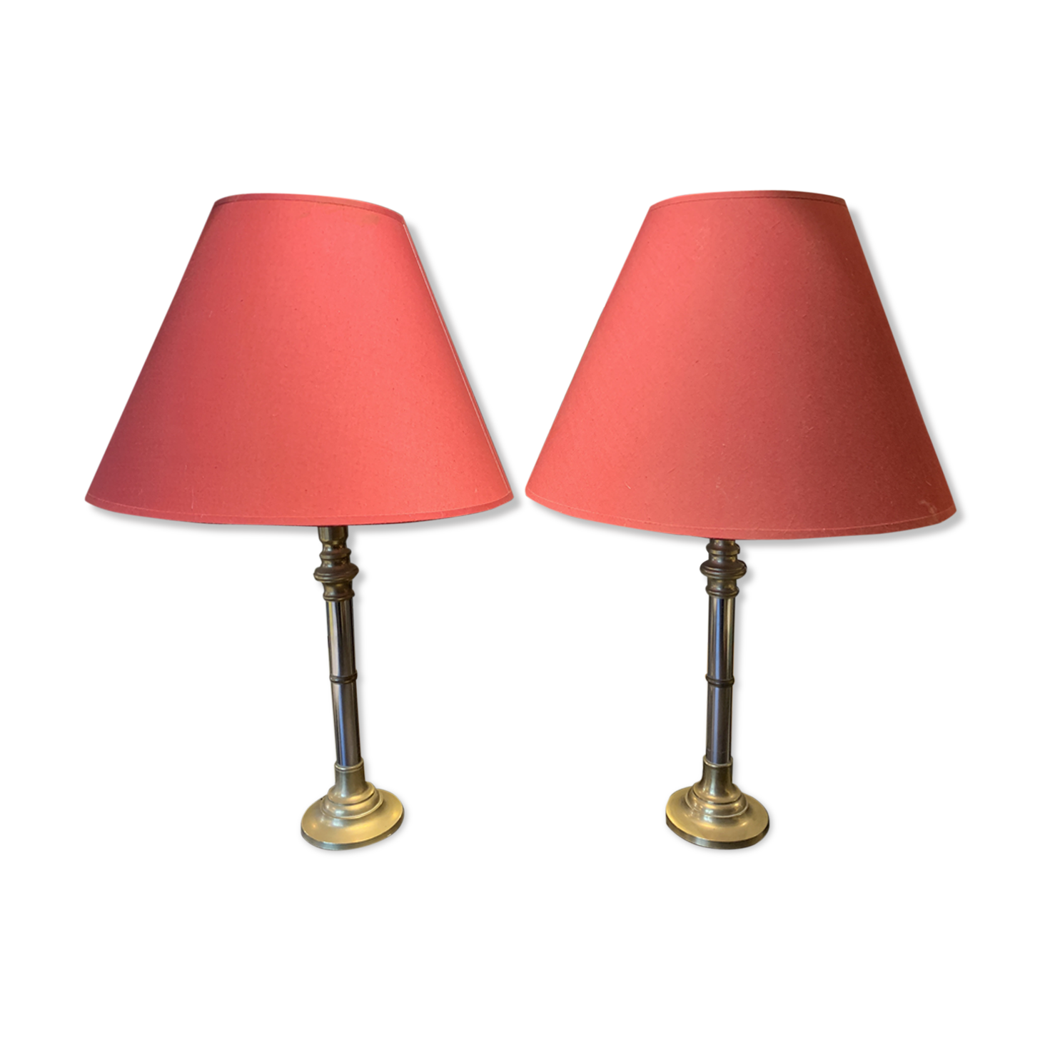 Paire de lampes anciennes en bronze et acier