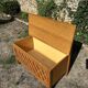 Vintage 1960s bank chest in light oak and rattan weaving.
