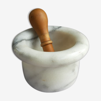 Marble mortar and wooden pestle