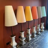 "Balustrade" lamp in terracotta, Ashoka silk shade, pistachio green.