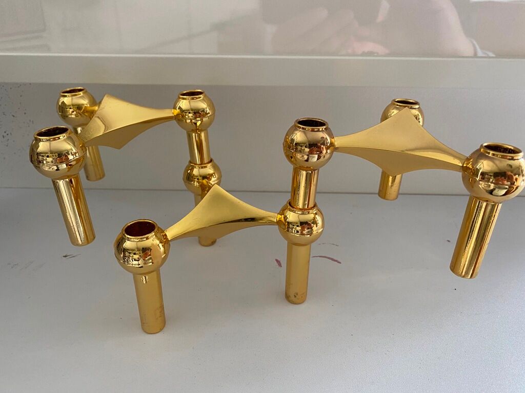 Series of 3 gold Nagel modular candlesticks