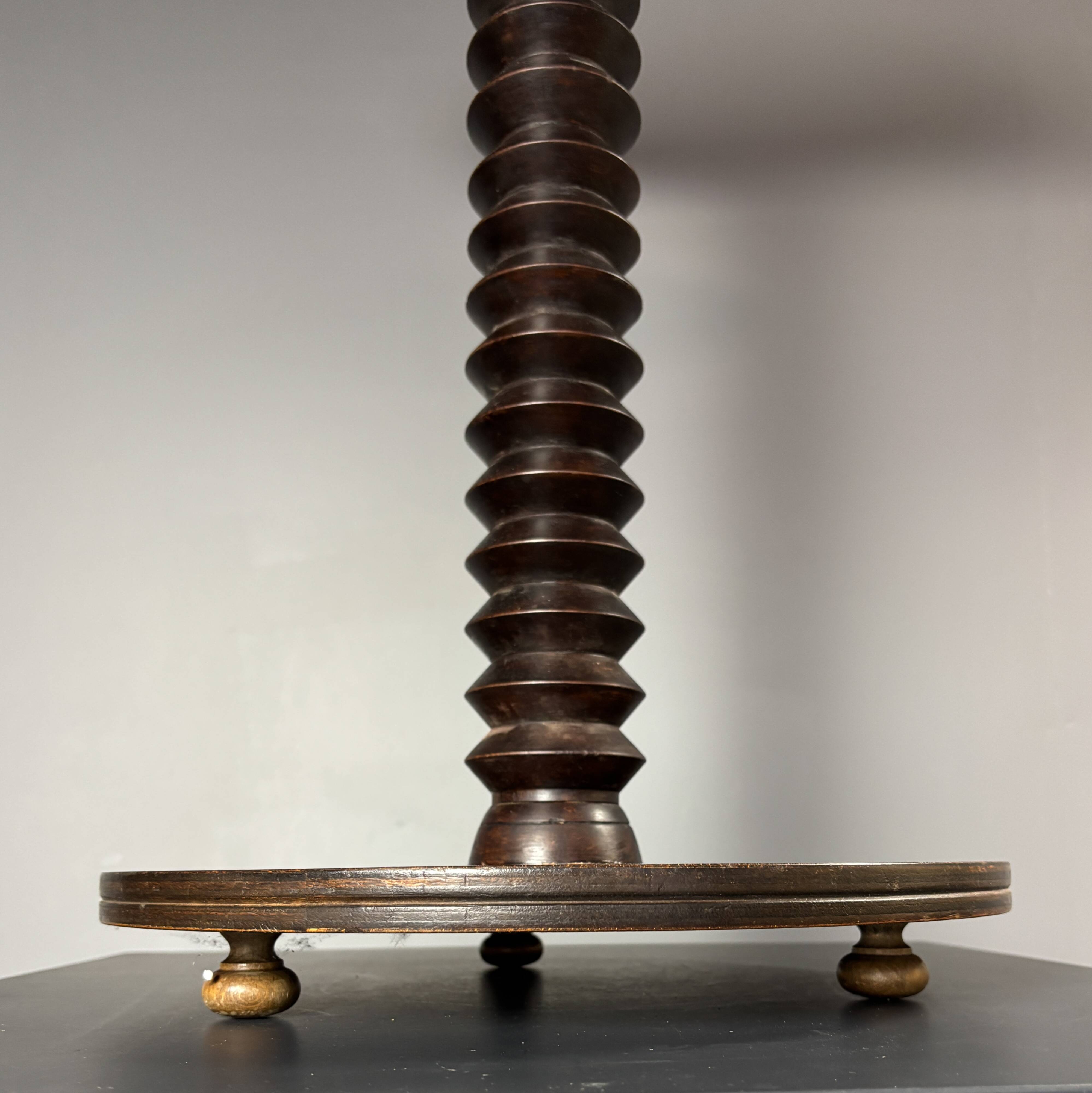 Midcentury brutalist wood turned side table in the style of Charles Dudouyt
