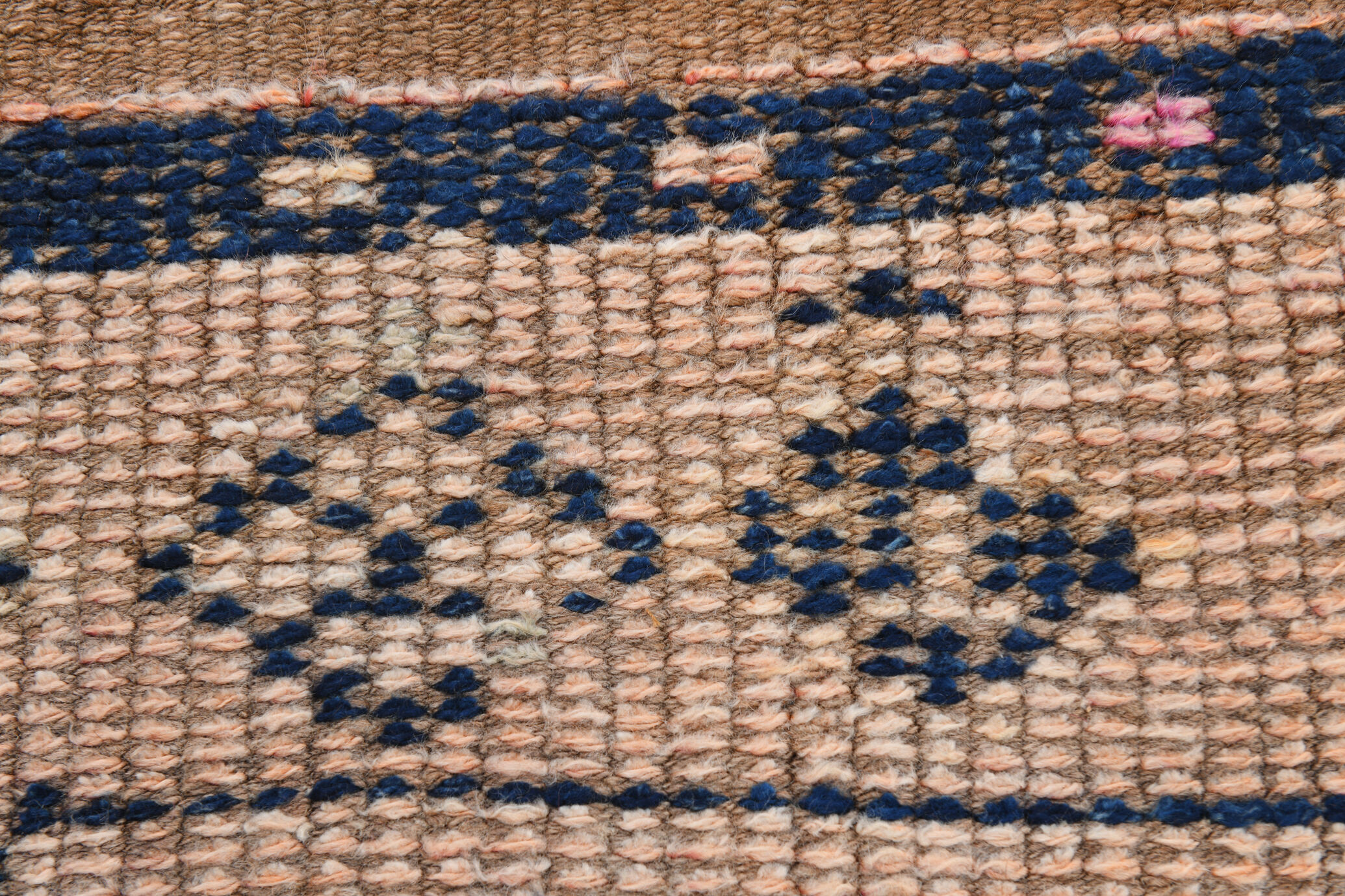 Pale orange & navy blue vintage runner rug 78x357cm